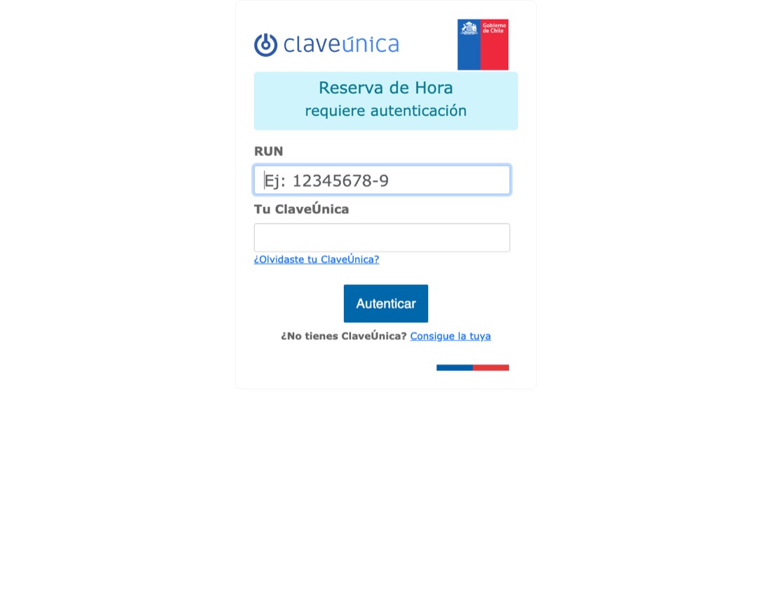 Ingreso a la reserva de hora del Registro Civil con RUN y ClaveÚnica